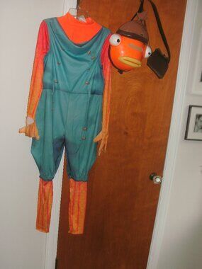 Fortnite Fishstick Dress Up Costume Cosplay Jumpsuit Mask Belt & Pouch M 8-10